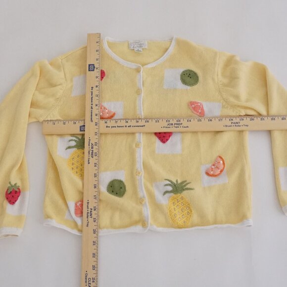 Christopher Banks Yellow Fruit Novelty Beaded Knit Cardigan Preppy Sweater M - Picture 3 of 11